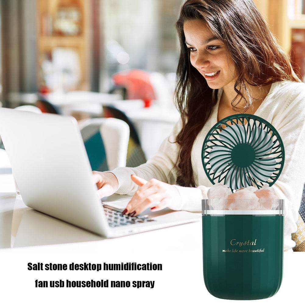 Portable Crystal Aromatheraphy Humidifier USB Wireless Aroma Essential Oil Diffuser With Adjustable Fan Warm Light Air Cooler - Mubimart