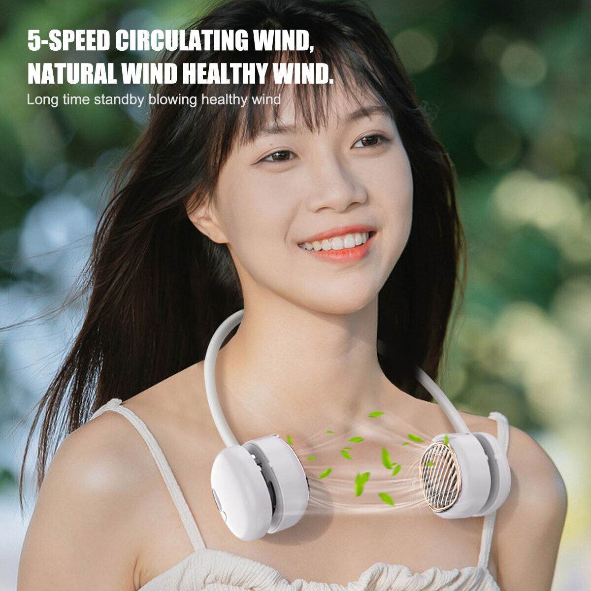 Portable Hanging Neck Fan 5 Speed Wearable Personal Fan Air Cooler Rechargeable - Mubimart