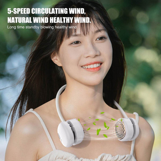 Portable Hanging Neck Fan 5 Speed Wearable Personal Fan Air Cooler Rechargeable - Mubimart