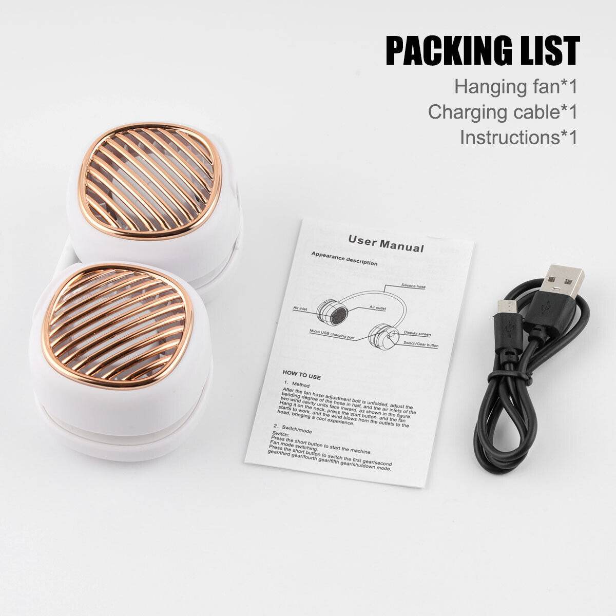 Portable Hanging Neck Fan 5 Speed Wearable Personal Fan Air Cooler Rechargeable - Mubimart