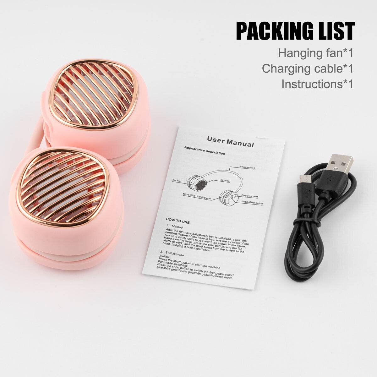 Portable Hanging Neck Fan 5 Speed Wearable Personal Fan Air Cooler Rechargeable - Mubimart
