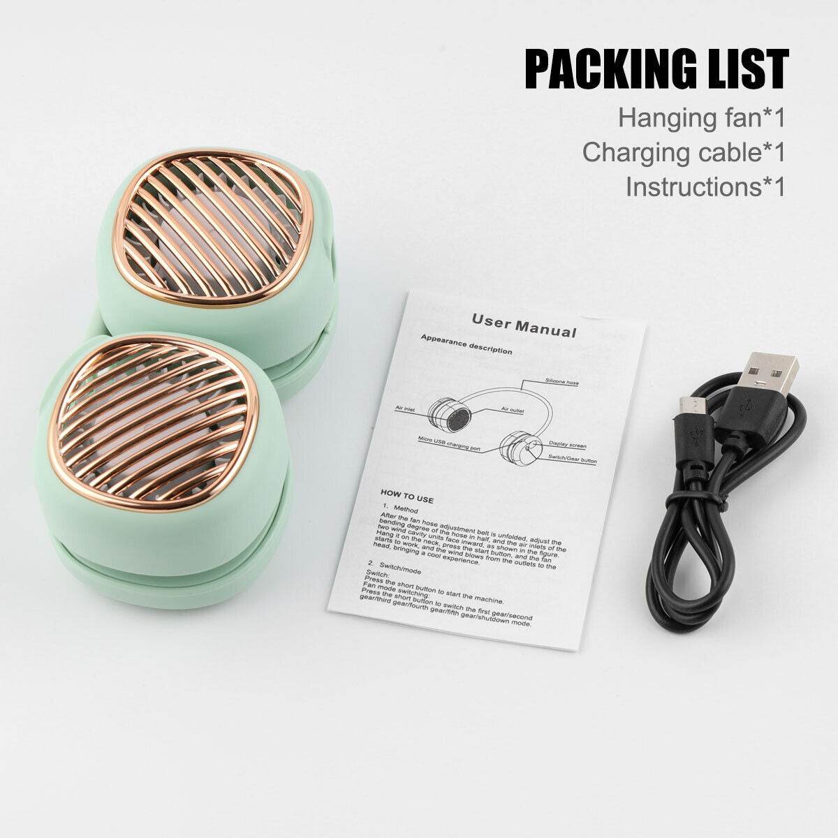 Portable Hanging Neck Fan 5 Speed Wearable Personal Fan Air Cooler Rechargeable - Mubimart