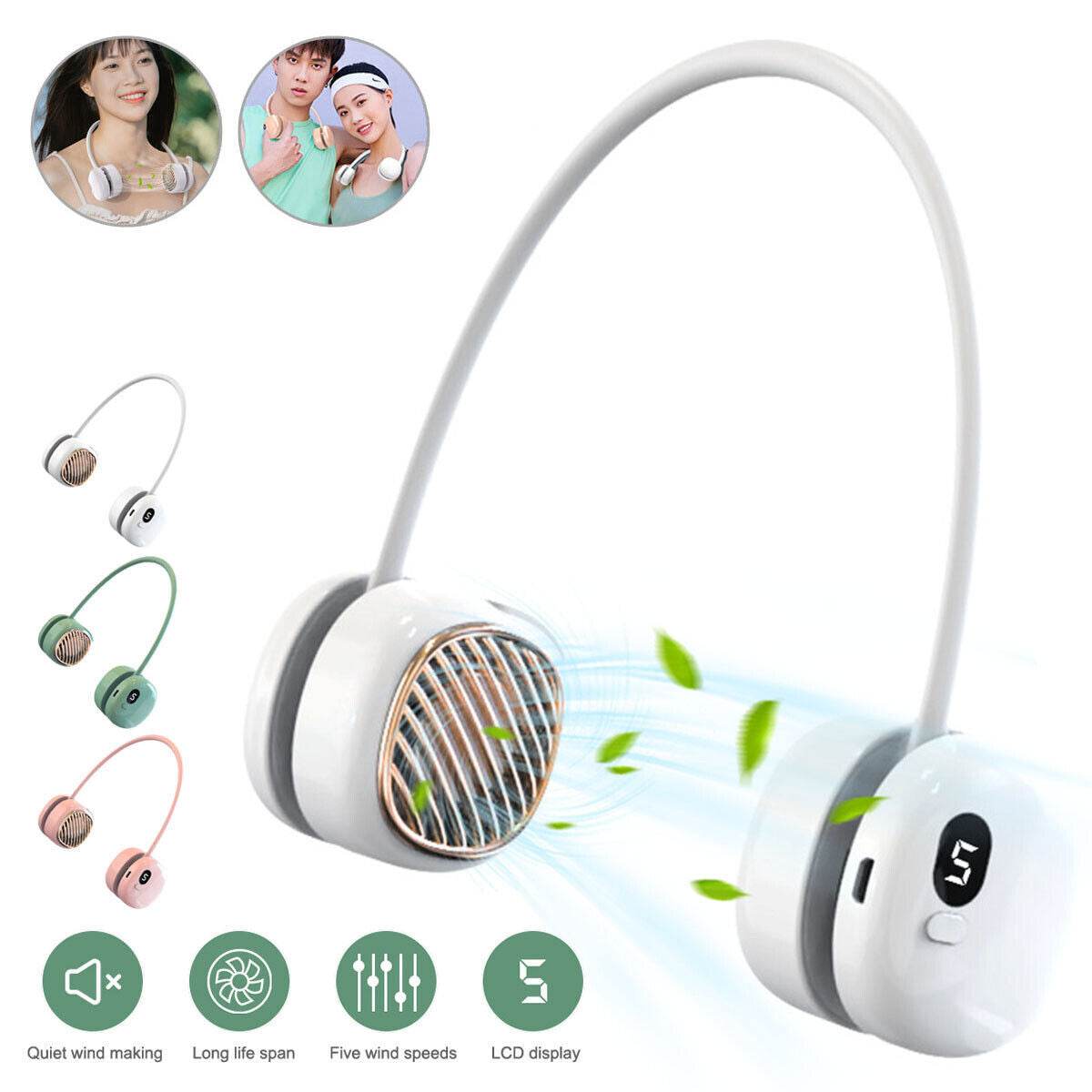 Portable Hanging Neck Fan 5 Speed Wearable Personal Fan Air Cooler Rechargeable - Mubimart