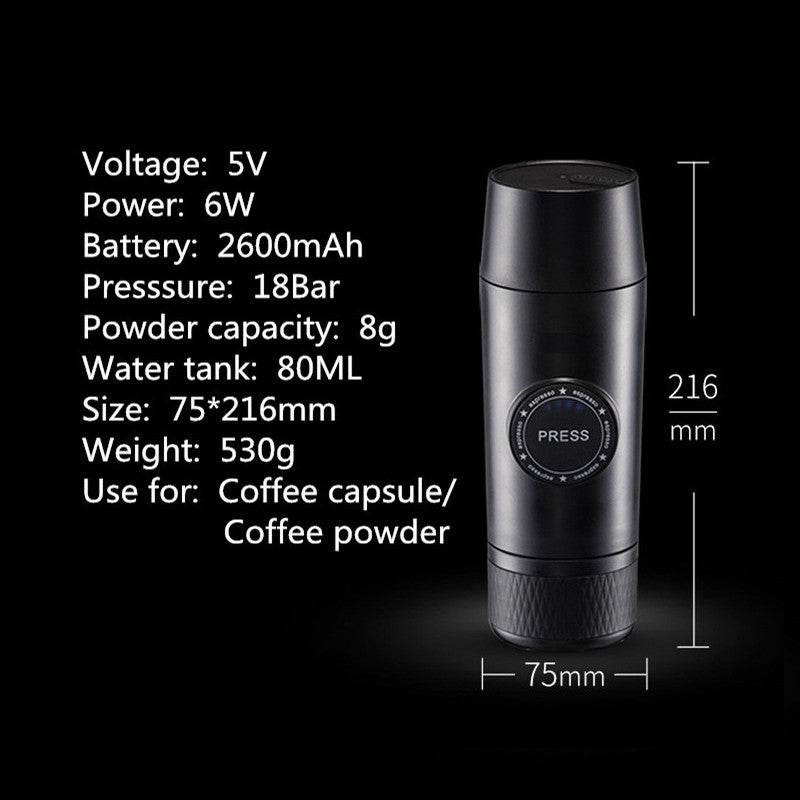 Portable Rechargeable Battery Espresso Machine Travel Car Coffee Powder Capsule Dual-Use Electric Mini - Mubimart