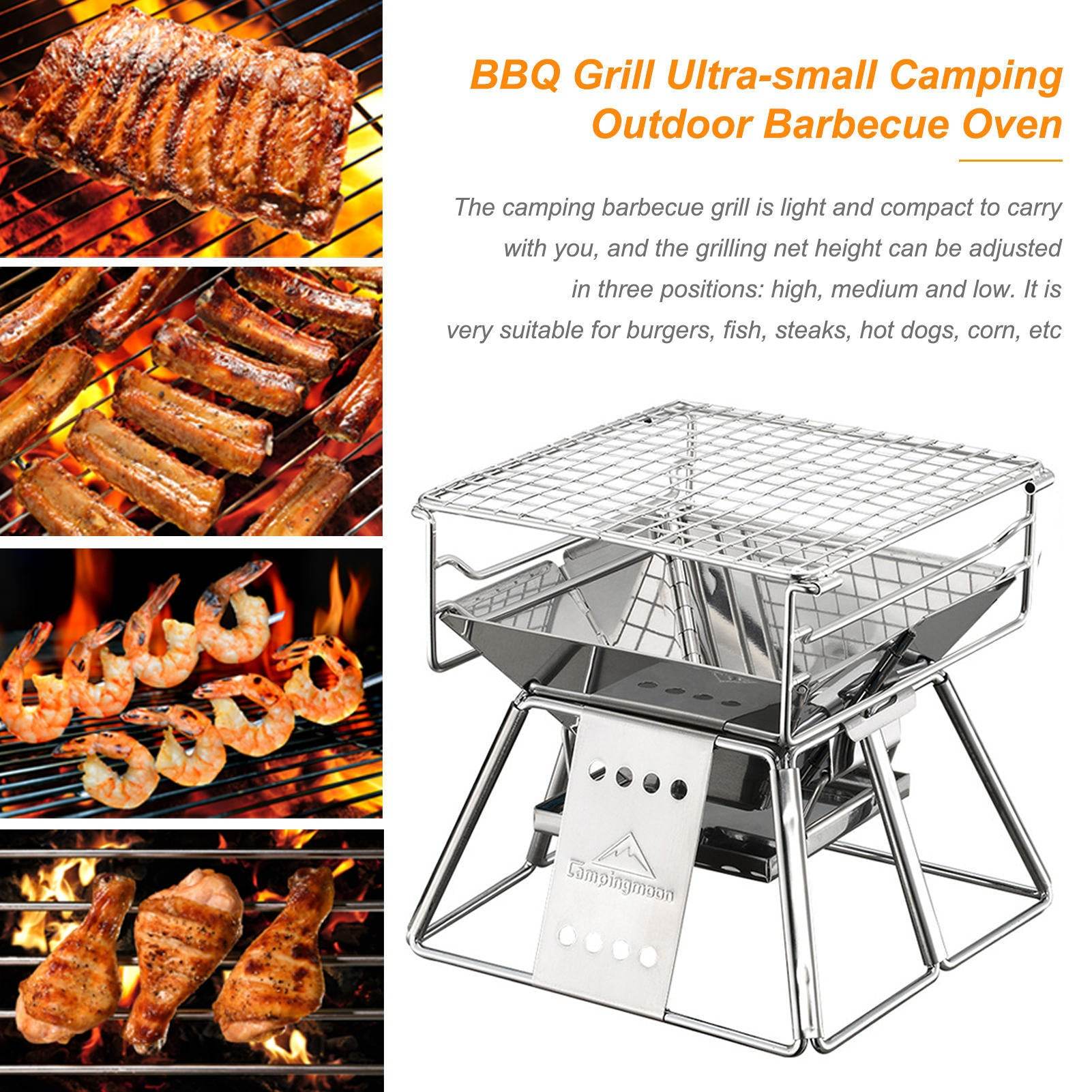 Portable Stainless Steel BBQ Grill Non-stick Surface Folding Barbecue Grill Outdoor Camping Picnic Tool - Mubimart
