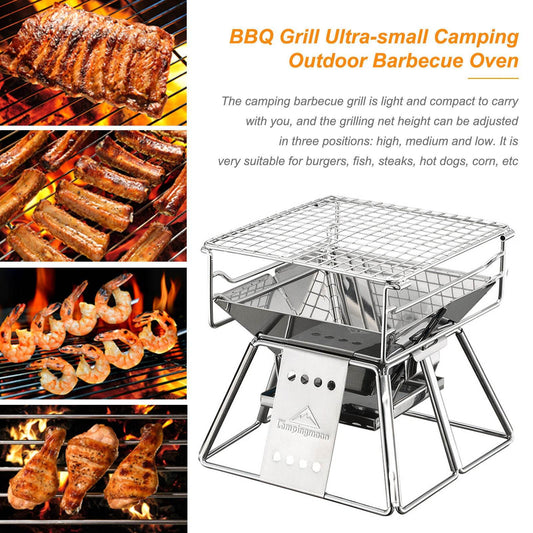 Portable Stainless Steel BBQ Grill Non-stick Surface Folding Barbecue Grill Outdoor Camping Picnic Tool - Mubimart
