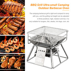 Portable Stainless Steel BBQ Grill Non-stick Surface Folding Barbecue Grill Outdoor Camping Picnic Tool - Mubimart - Outdoor grills 