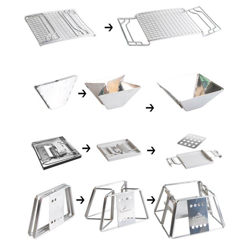 Portable Stainless Steel BBQ Grill Non-stick Surface Folding Barbecue Grill Outdoor Camping Picnic Tool - Mubimart