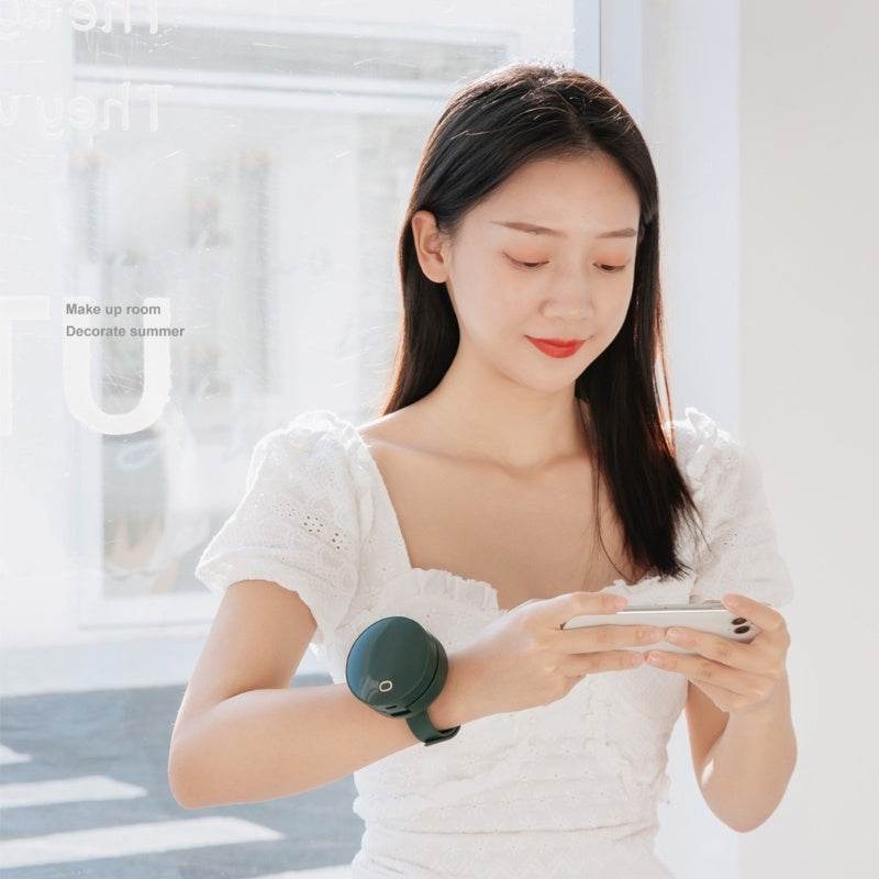 Portable Wrist Fan Mirror Leafless USB Rechargeable 3 Speed Adjustable Air Cooler Handheld - Mubimart