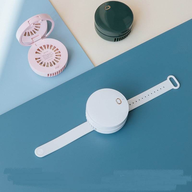 Portable Wrist Fan Mirror Leafless USB Rechargeable 3 Speed Adjustable Air Cooler Handheld - Mubimart