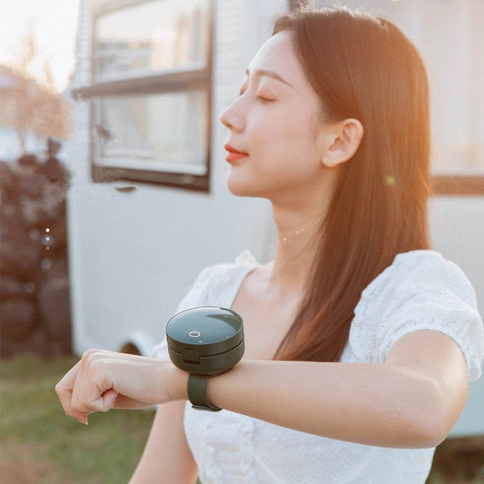 Portable Wrist Fan Mirror Leafless USB Rechargeable 3 Speed Adjustable Air Cooler Handheld - Mubimart