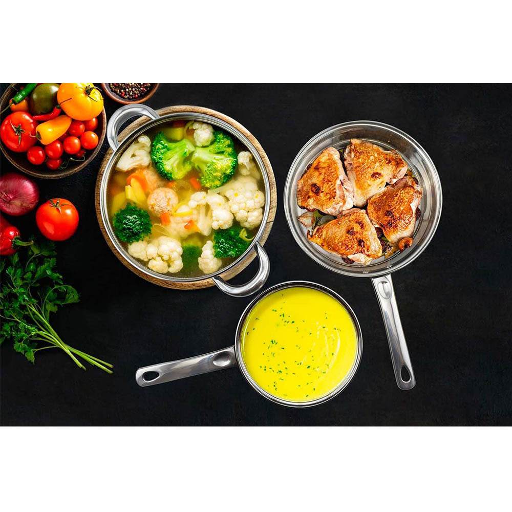 Pot Combination Stainless Steel Non-Stick Pan Full Set With Lid - Mubimart