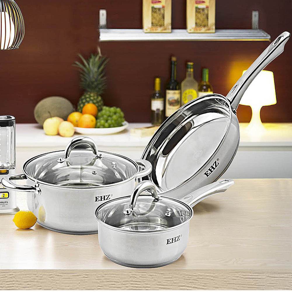 Pot Combination Stainless Steel Non-Stick Pan Full Set With Lid - Mubimart