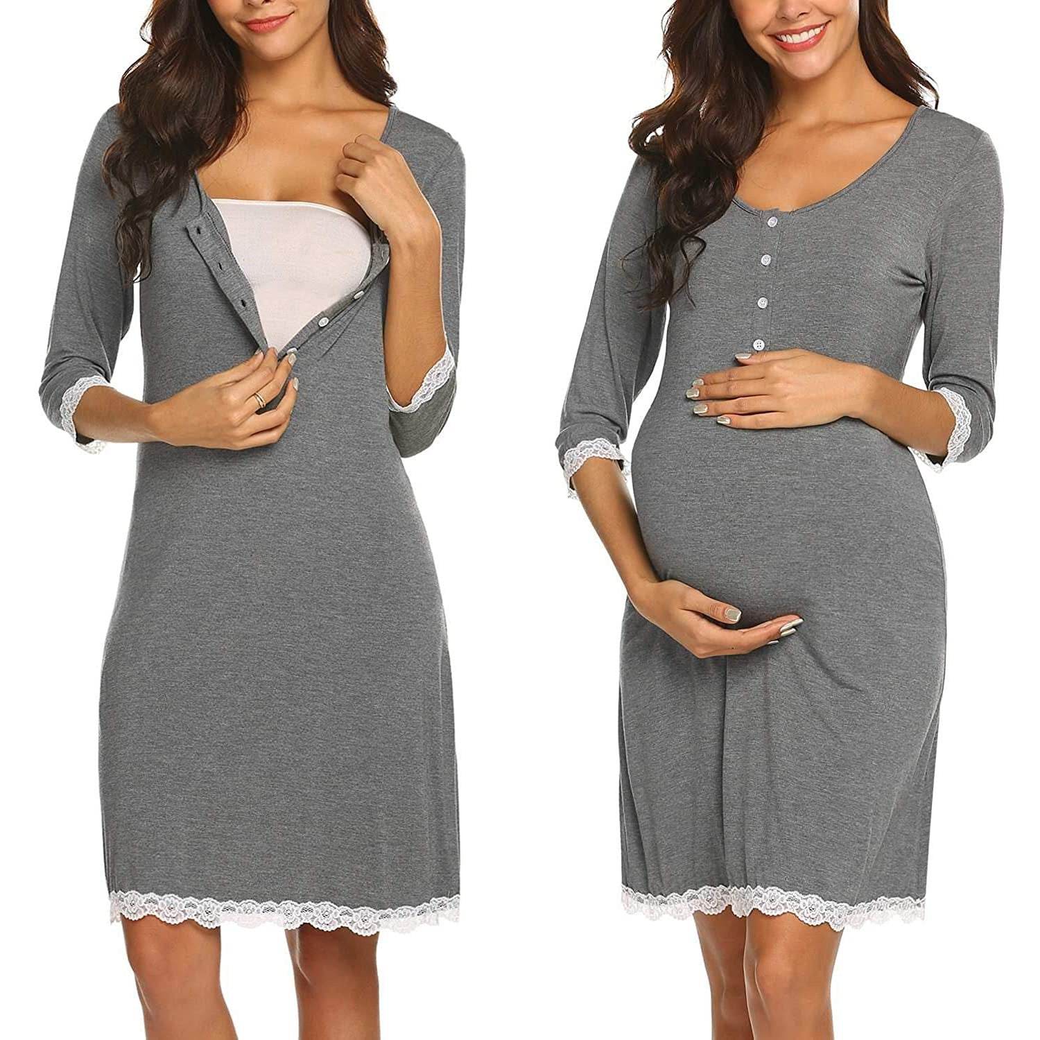 Pregnant Women Breastfeeding Five-point Sleeve Dress - Mubimart