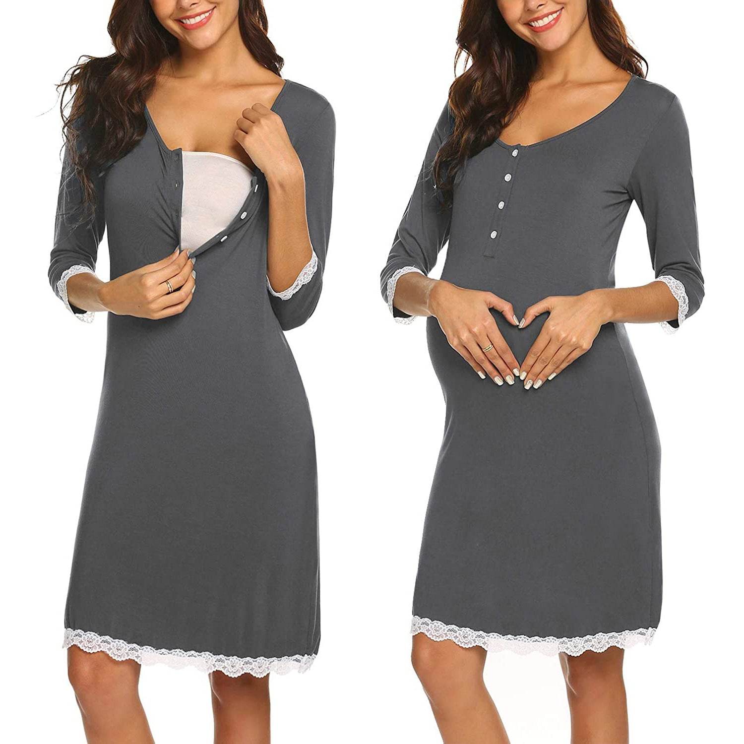 Pregnant Women Breastfeeding Five-point Sleeve Dress - Mubimart