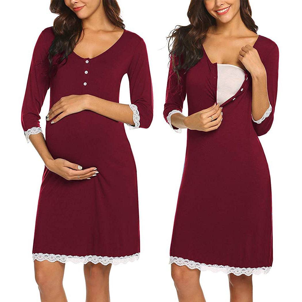 Pregnant Women Breastfeeding Five-point Sleeve Dress - Mubimart