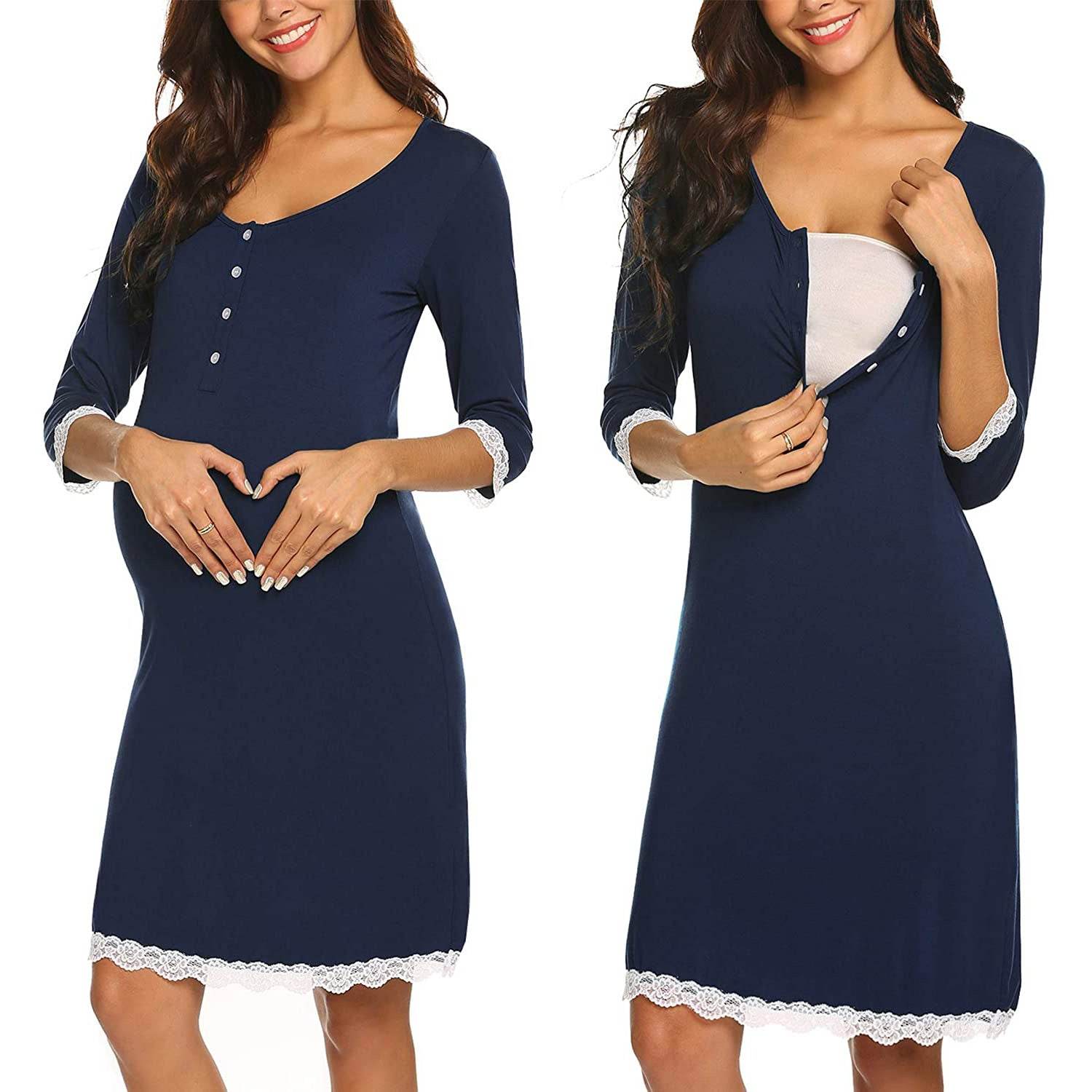 Pregnant Women Breastfeeding Five-point Sleeve Dress - Mubimart