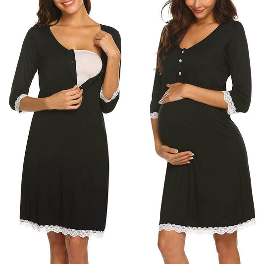 Pregnant Women Breastfeeding Five-point Sleeve Dress - Mubimart
