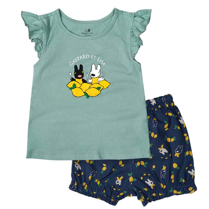 Presale Casper And Lisa Girl Girl Baby Baby Summer Set Cotton Short Sleeve Pants Two Piece Set - Mubimart