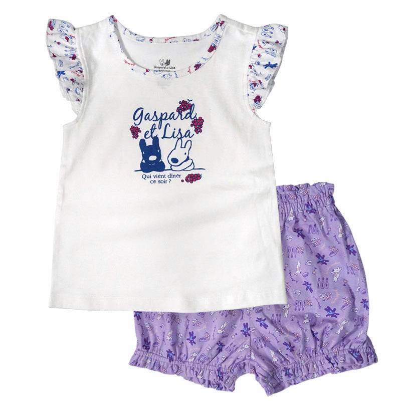 Presale Casper And Lisa Girl Girl Baby Baby Summer Set Cotton Short Sleeve Pants Two Piece Set - Mubimart