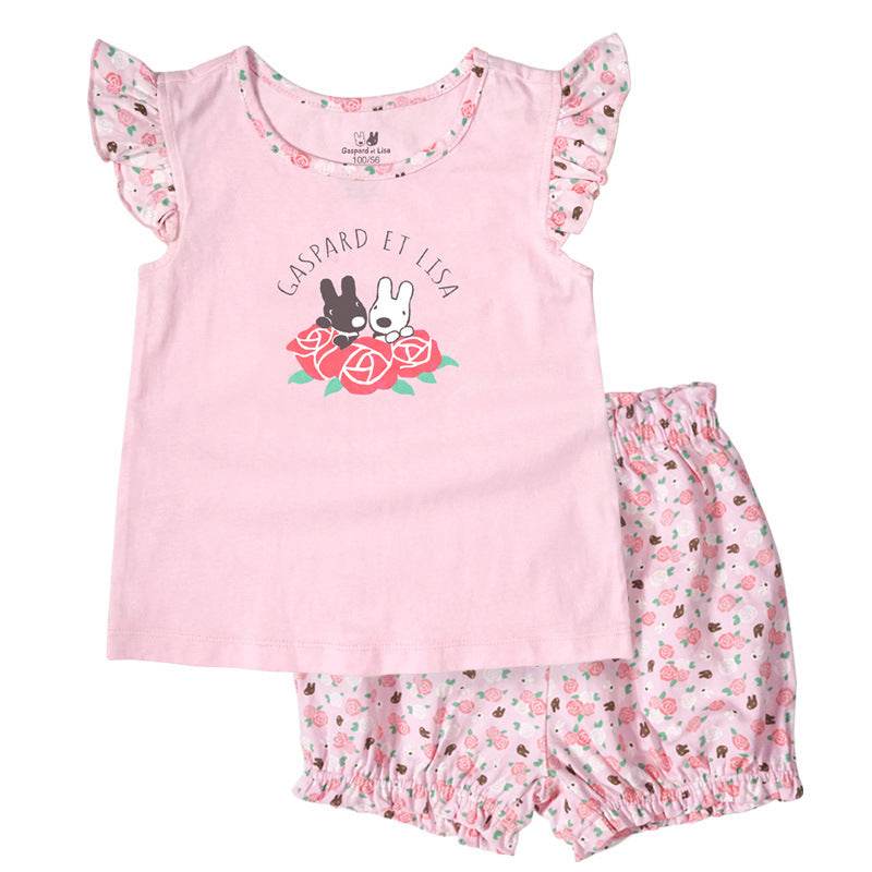 Presale Casper And Lisa Girl Girl Baby Baby Summer Set Cotton Short Sleeve Pants Two Piece Set - Mubimart