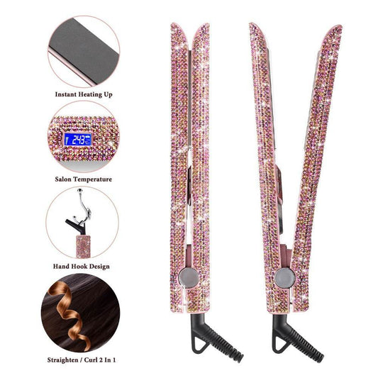 Professional Glitter Hair Flat Iron Titanium Plate Diamond Hair Straightener Crystal Hair Styling Hot Tools - Mubimart