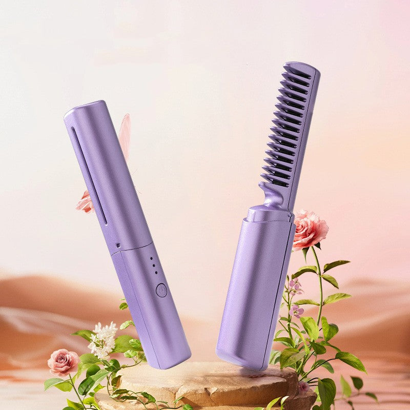 Professional Wireless Hair Straightener Curler Comb Fast Heating Negative Ion Straightening Curling Brush Hair Styling Tools - Mubimart -  