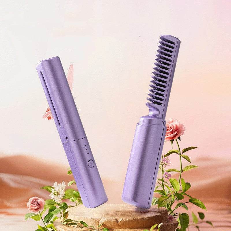 Professional Wireless Hair Straightener Curler Comb Fast Heating Negative Ion Straightening Curling Brush Hair Styling Tools - Mubimart