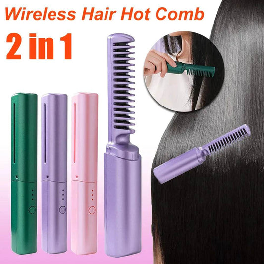 Professional Wireless Hair Straightener Curler Comb Fast Heating Negative Ion Straightening Curling Brush Hair Styling Tools - Mubimart