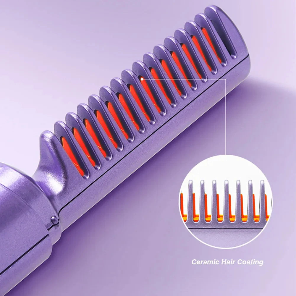 Professional Wireless Hair Straightener Curler Comb Fast Heating Negative Ion Straightening Curling Brush Hair Styling Tools - Mubimart -  