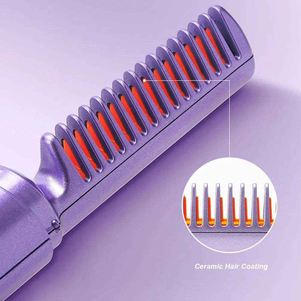 Professional Wireless Hair Straightener Curler Comb Fast Heating Negative Ion Straightening Curling Brush Hair Styling Tools - Mubimart