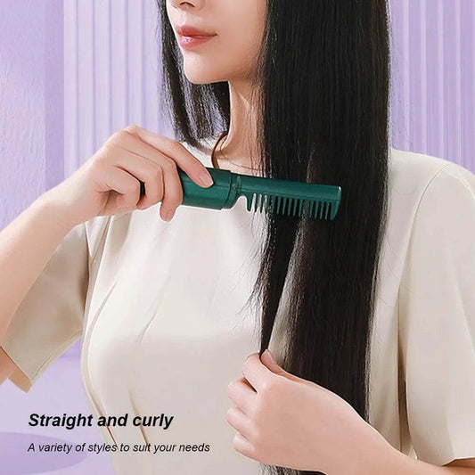 Professional Wireless Hair Straightener Curler Comb Fast Heating Negative Ion Straightening Curling Brush Hair Styling Tools - Mubimart