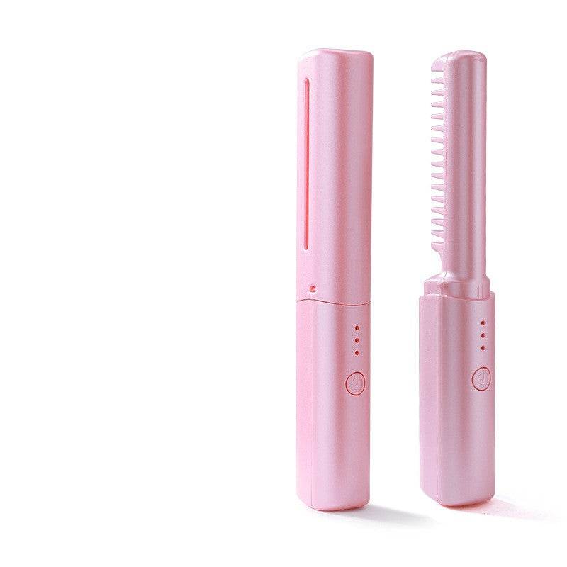Professional Wireless Hair Straightener Curler Comb Fast Heating Negative Ion Straightening Curling Brush Hair Styling Tools - Mubimart