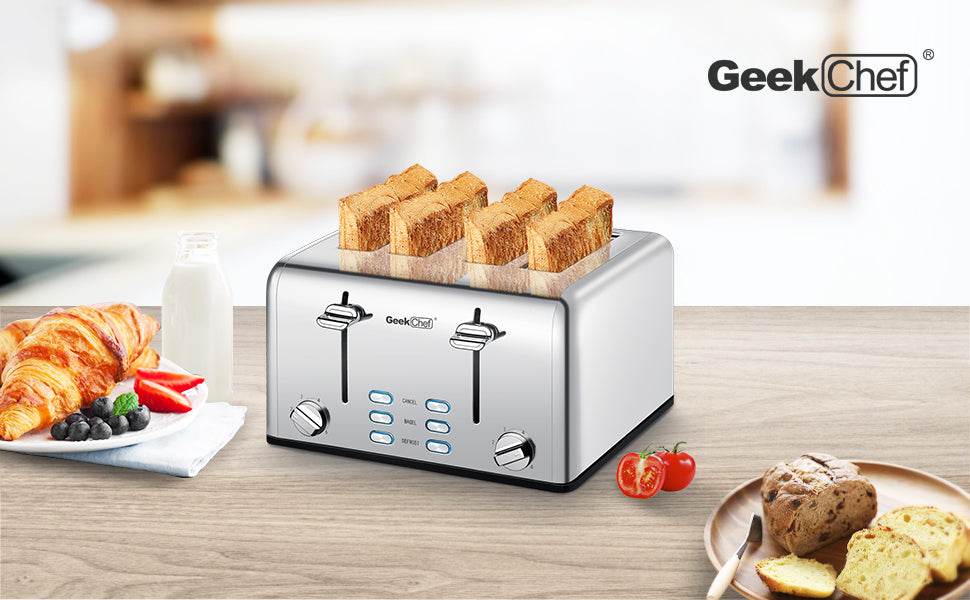 Prohibit Shelves In The Amazon. Toaster 4 Slice, Geek Chef Stainless Steel Extra-Wide Slot Toaster With Dual Control Panels Of Bagel,Defrost,Cancel Function,Ban Amazon - Mubimart