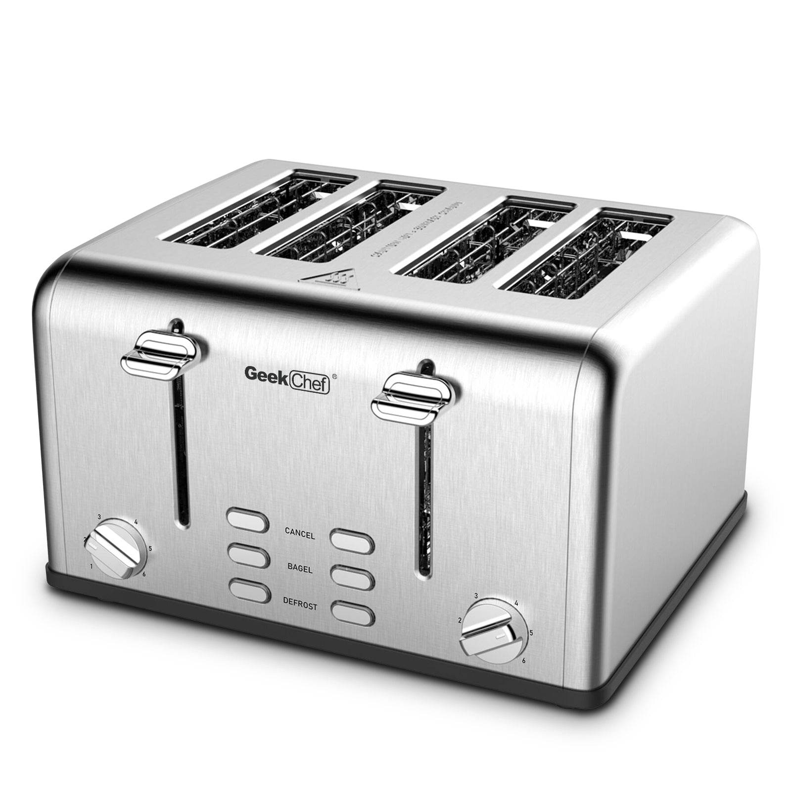Prohibit Shelves In The Amazon. Toaster 4 Slice, Geek Chef Stainless Steel Extra-Wide Slot Toaster With Dual Control Panels Of Bagel,Defrost,Cancel Function,Ban Amazon - Mubimart