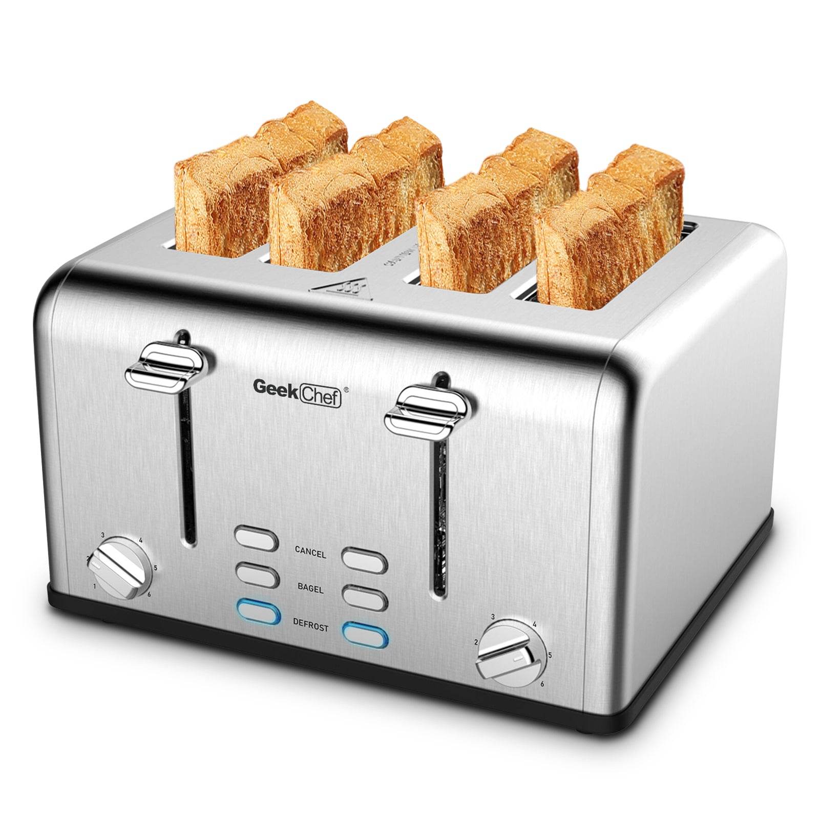 Prohibit Shelves In The Amazon. Toaster 4 Slice, Geek Chef Stainless Steel Extra-Wide Slot Toaster With Dual Control Panels Of Bagel,Defrost,Cancel Function,Ban Amazon - Mubimart