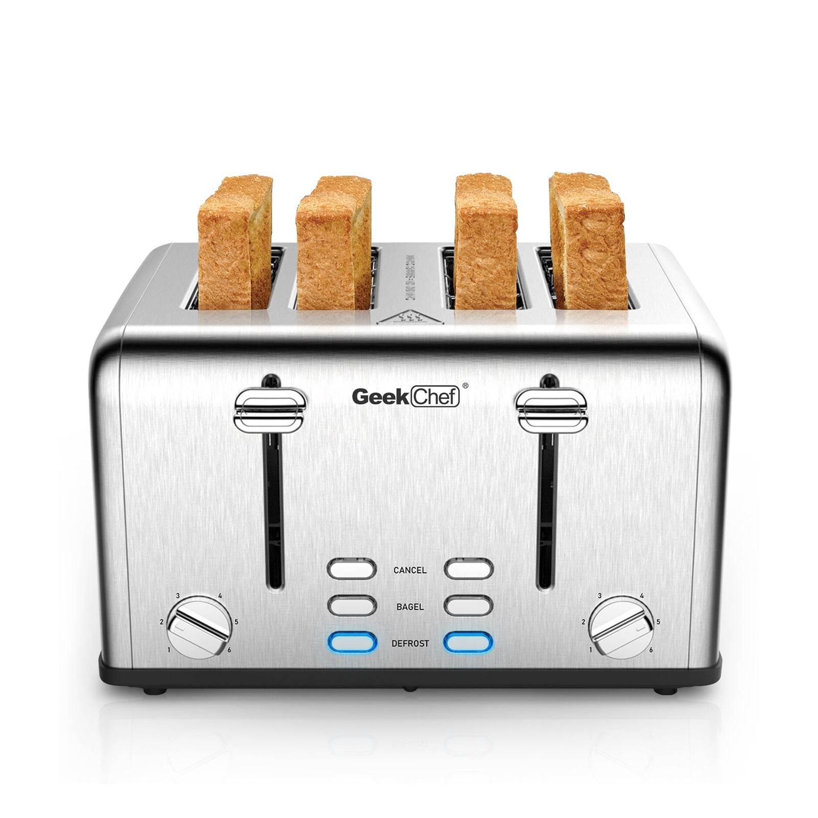 Prohibit Shelves In The Amazon. Toaster 4 Slice, Geek Chef Stainless Steel Extra-Wide Slot Toaster With Dual Control Panels Of Bagel,Defrost,Cancel Function,Ban Amazon - Mubimart