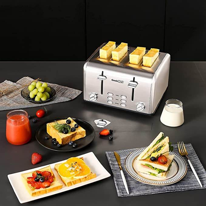 Prohibit Shelves In The Amazon. Toaster 4 Slice, Geek Chef Stainless Steel Extra-Wide Slot Toaster With Dual Control Panels Of Bagel,Defrost,Cancel Function,Ban Amazon - Mubimart