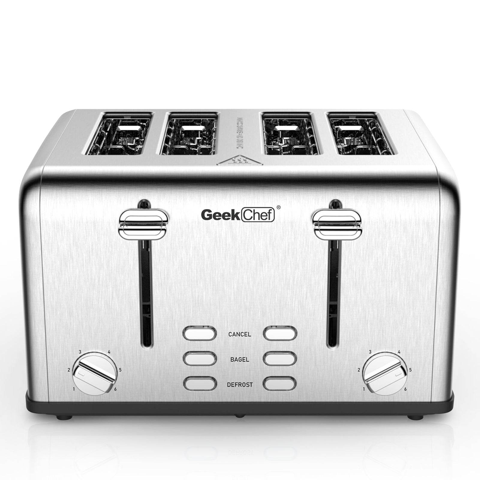 Prohibit Shelves In The Amazon. Toaster 4 Slice, Geek Chef Stainless Steel Extra-Wide Slot Toaster With Dual Control Panels Of Bagel,Defrost,Cancel Function,Ban Amazon - Mubimart