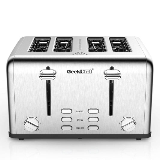 Prohibit Shelves In The Amazon. Toaster 4 Slice, Geek Chef Stainless Steel Extra-Wide Slot Toaster With Dual Control Panels Of Bagel,Defrost,Cancel Function,Ban Amazon - Mubimart