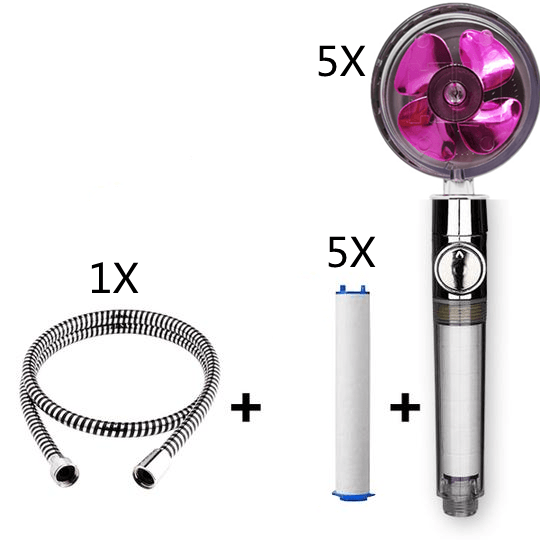 Propeller Driven Shower Head With Stop Button And Cotton Filter Turbocharged High Pressure Handheld Shower Nozzle - Mubimart