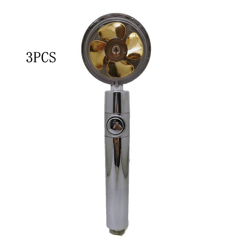 Propeller Driven Shower Head With Stop Button And Cotton Filter Turbocharged High Pressure Handheld Shower Nozzle - Mubimart