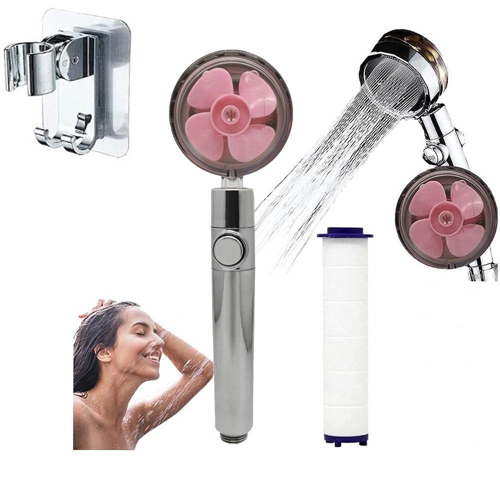 Propeller Driven Shower Head With Stop Button And Cotton Filter Turbocharged High Pressure Handheld Shower Nozzle - Mubimart