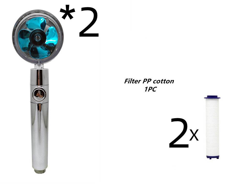 Propeller Driven Shower Head With Stop Button And Cotton Filter Turbocharged High Pressure Handheld Shower Nozzle - Mubimart