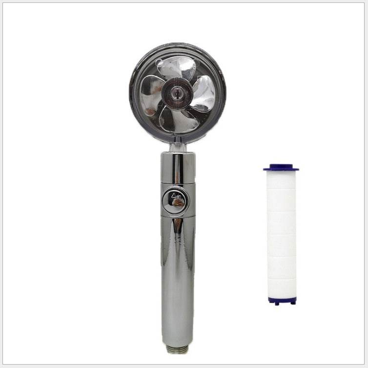 Propeller Driven Shower Head With Stop Button And Cotton Filter Turbocharged High Pressure Handheld Shower Nozzle - Mubimart