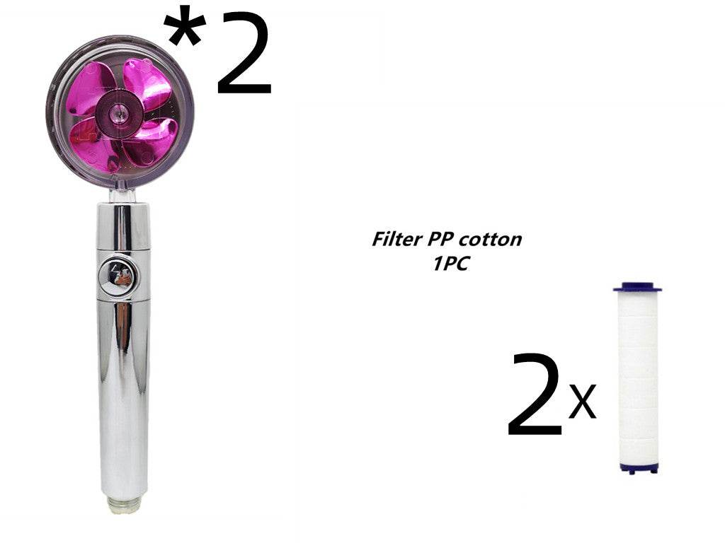 Propeller Driven Shower Head With Stop Button And Cotton Filter Turbocharged High Pressure Handheld Shower Nozzle - Mubimart