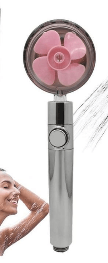 Propeller Driven Shower Head With Stop Button And Cotton Filter Turbocharged High Pressure Handheld Shower Nozzle - Mubimart
