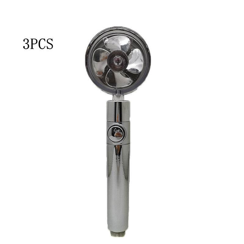 Propeller Driven Shower Head With Stop Button And Cotton Filter Turbocharged High Pressure Handheld Shower Nozzle - Mubimart