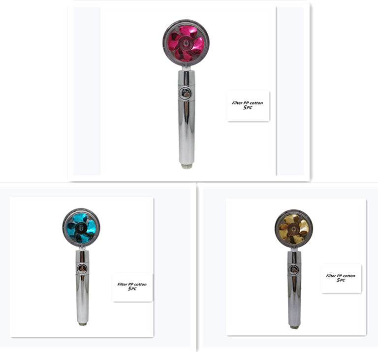 Propeller Driven Shower Head With Stop Button And Cotton Filter Turbocharged High Pressure Handheld Shower Nozzle - Mubimart