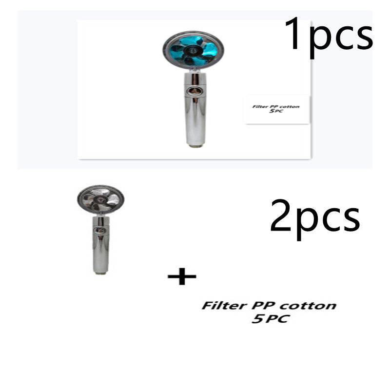 Propeller Driven Shower Head With Stop Button And Cotton Filter Turbocharged High Pressure Handheld Shower Nozzle - Mubimart